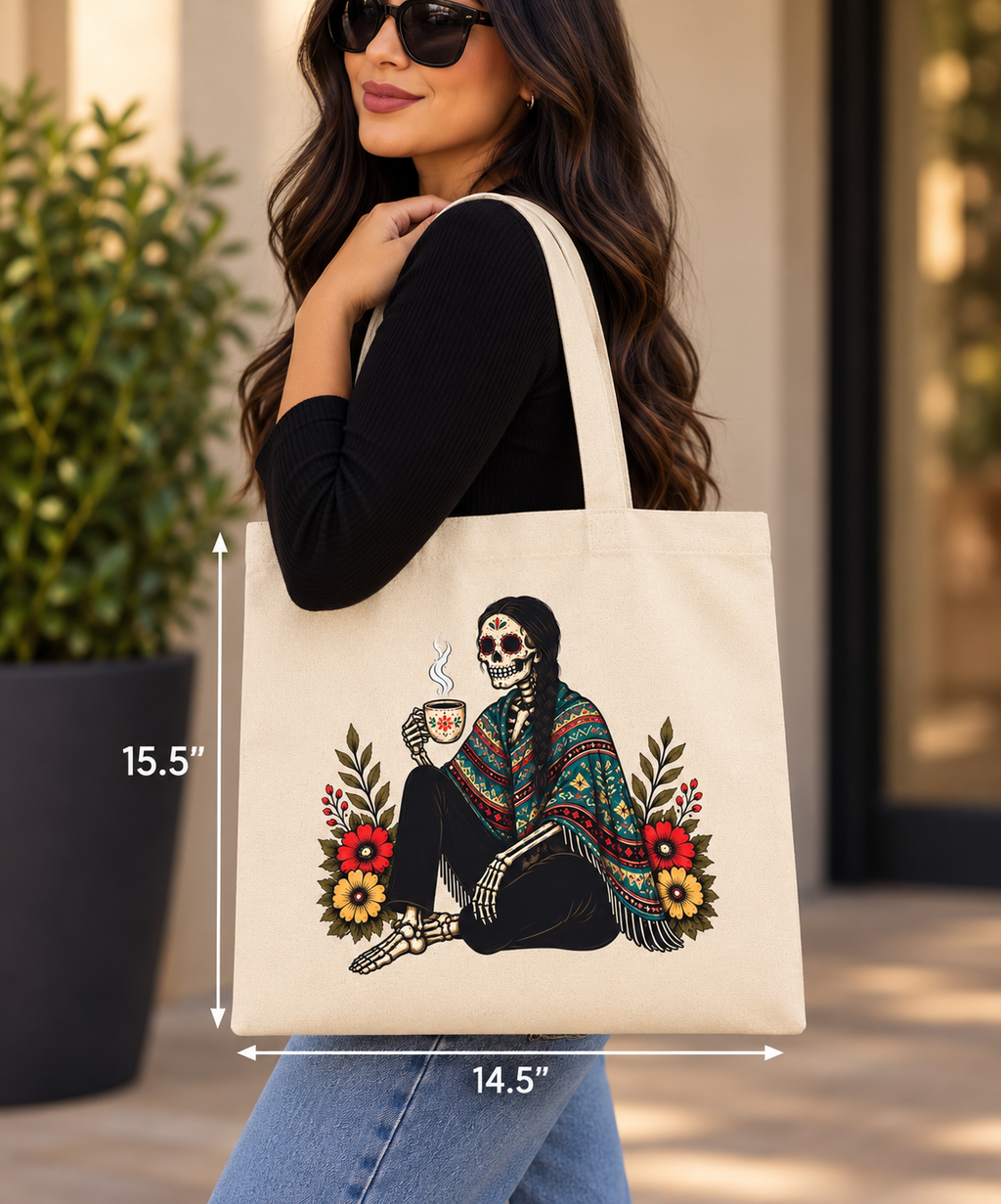 Biege Day of the Dead Morning Coffee Tote Bag