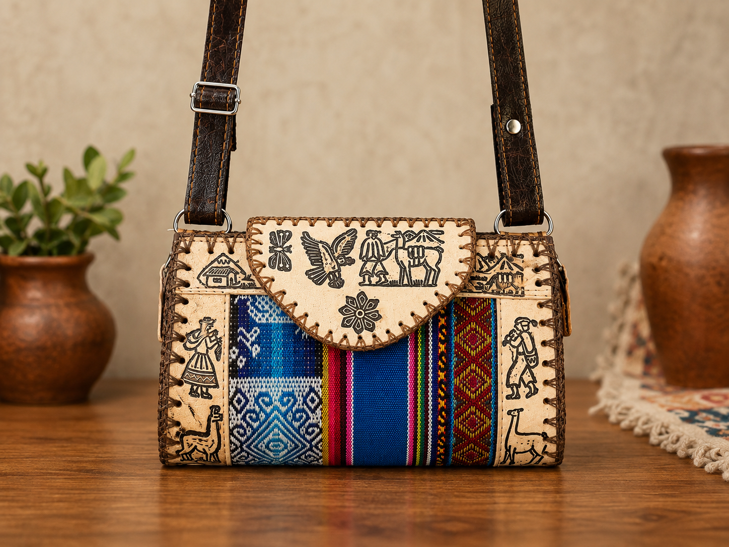 Medium Peruvian Leather Crossbody Purse Bag
