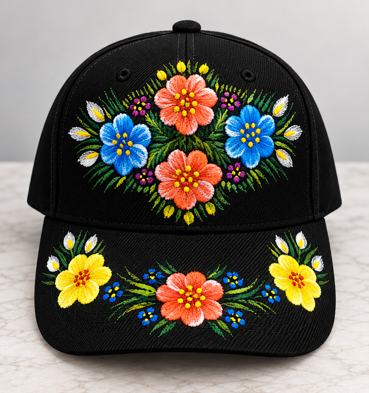 Hand Painted Floral Mexican Cap