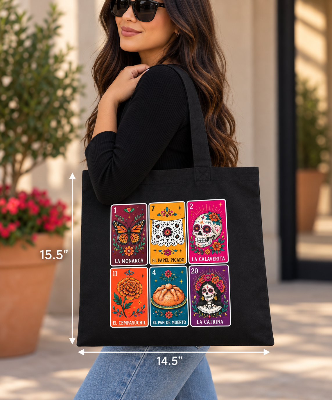 Black Loteria Inspired Day of the Dead Tote Bag