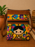 Guatemalan Embroidered "Indi Doll Leathr Crossbody Purse