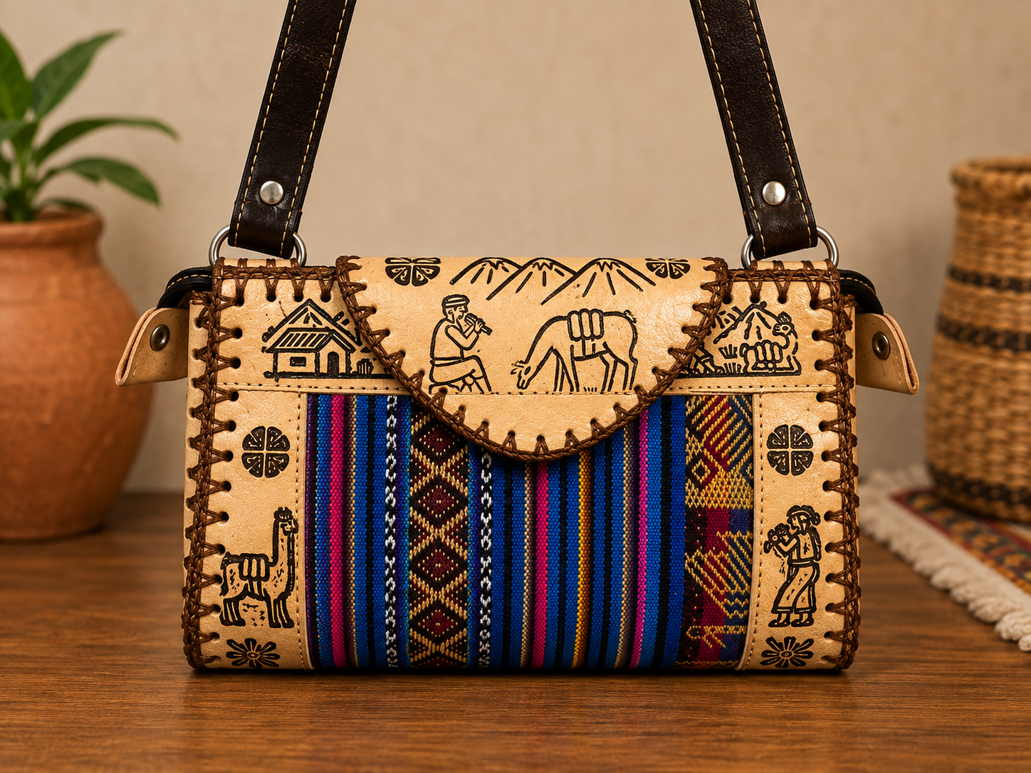 Medium Peruvian Leather Crossbody Purse Bag