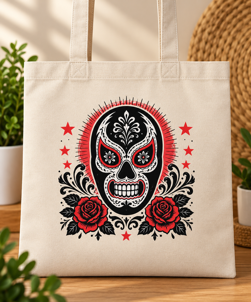 Biege Day of the Dead El Luchador Tote Bag