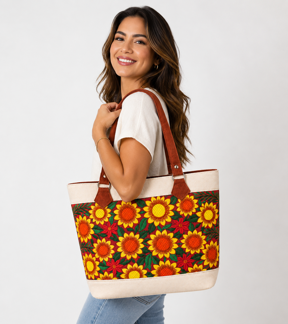 Embroidered Sunflower Purse tote Bag