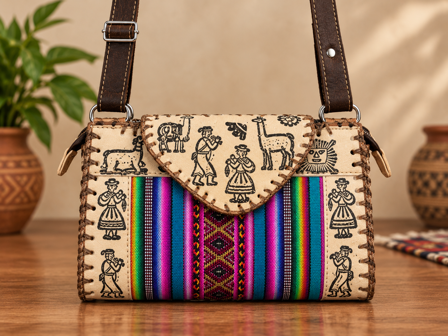 Medium Peruvian Leather Crossbody Purse Bag