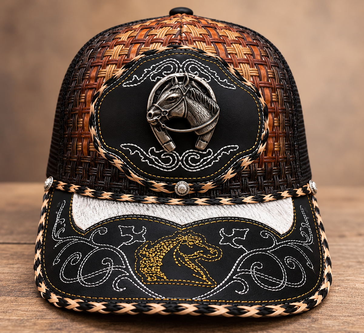 Artiat Western Style Cap Embroidered/Leather