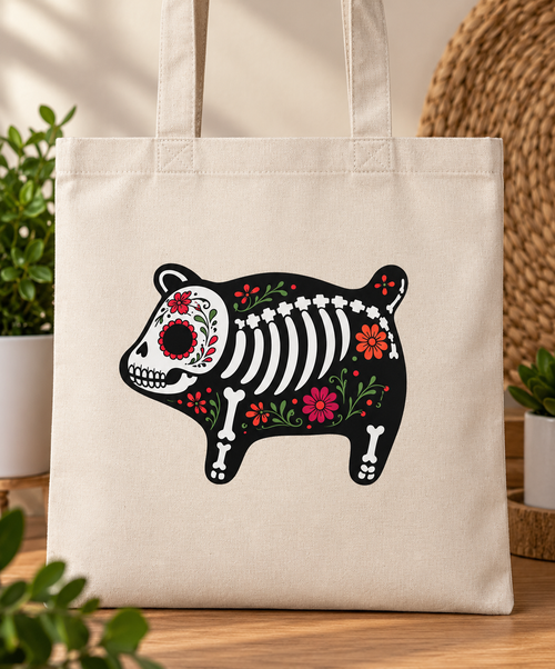 Biege Day of Dead Cochinto Tote Bag