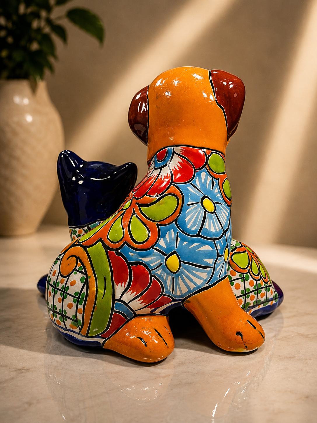 Talavera Dog & Cat Figure