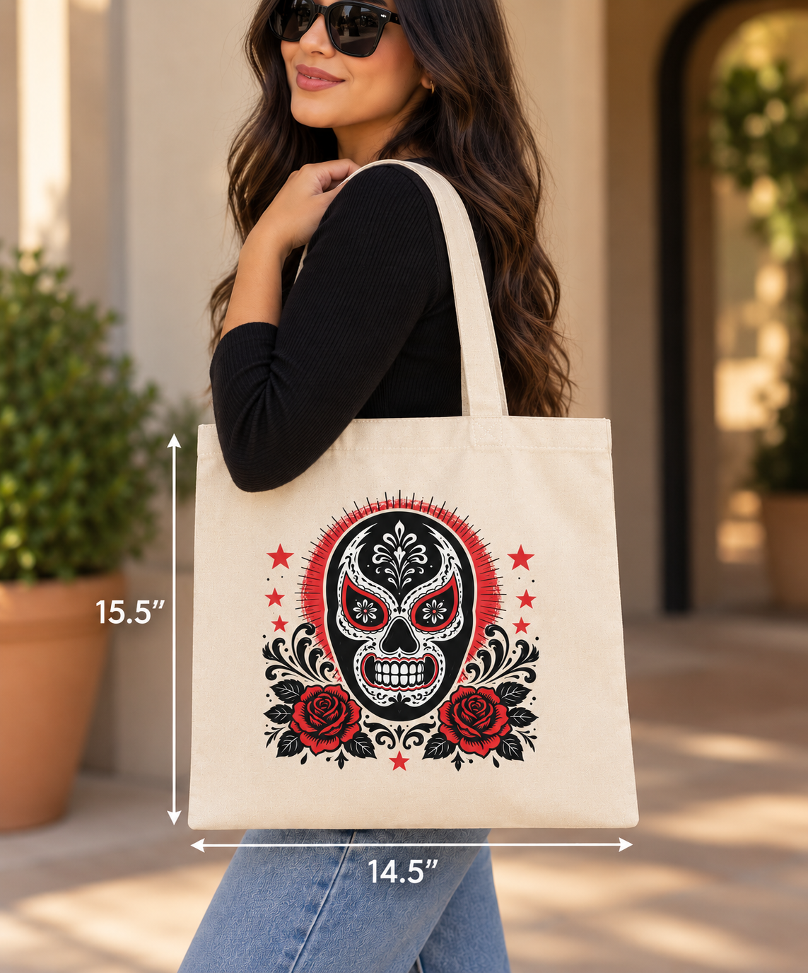 Biege Day of the Dead El Luchador Tote Bag