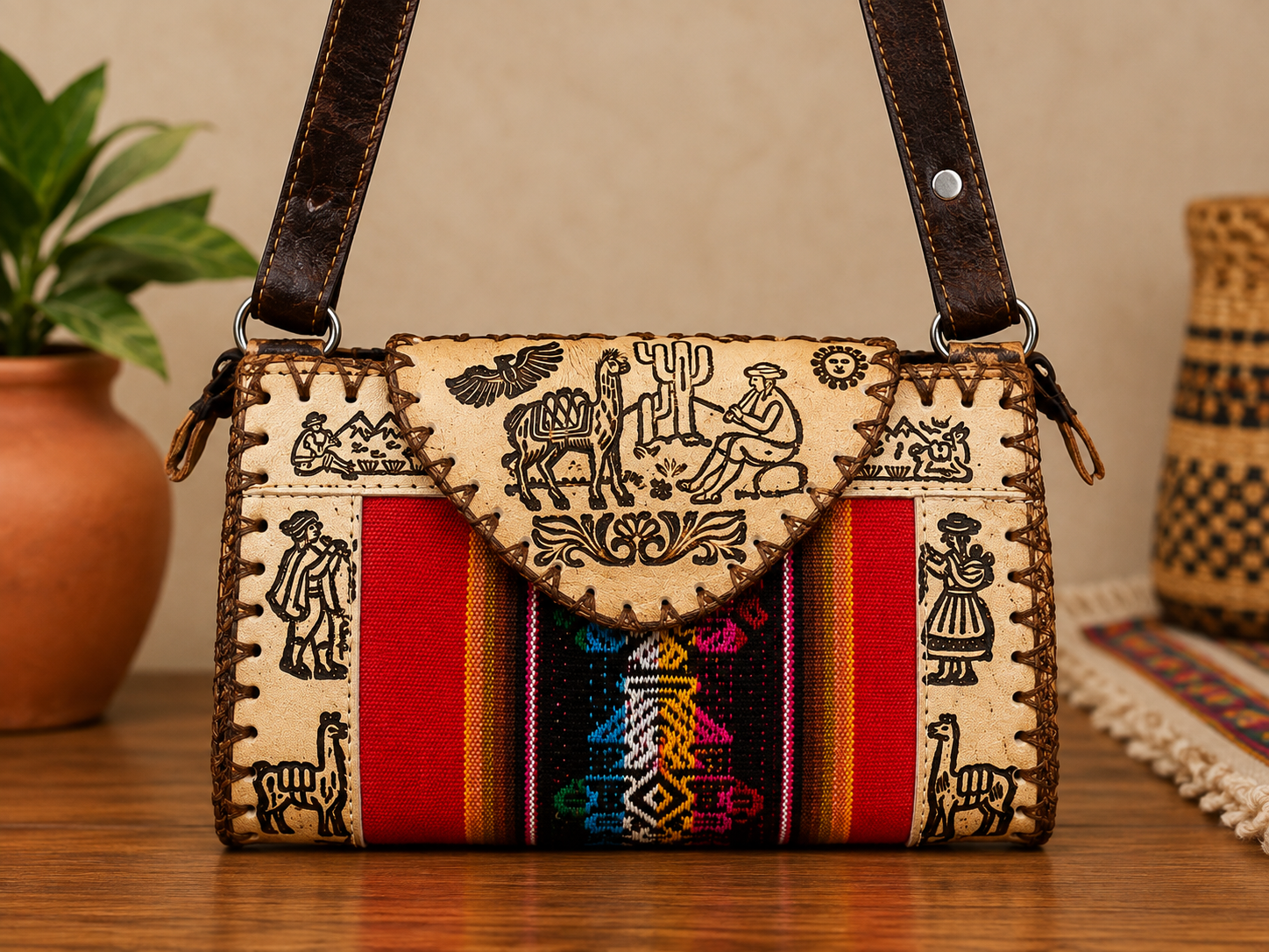 Medium Peruvian Leather Crossbody Purse Bag
