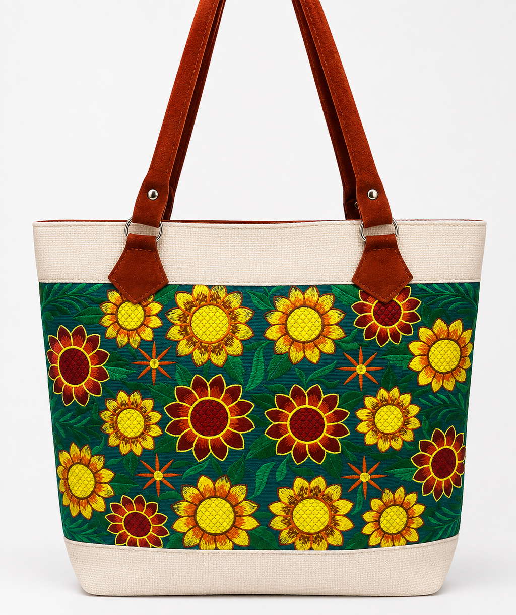 Embroidered Sunflower Purse tote Bag