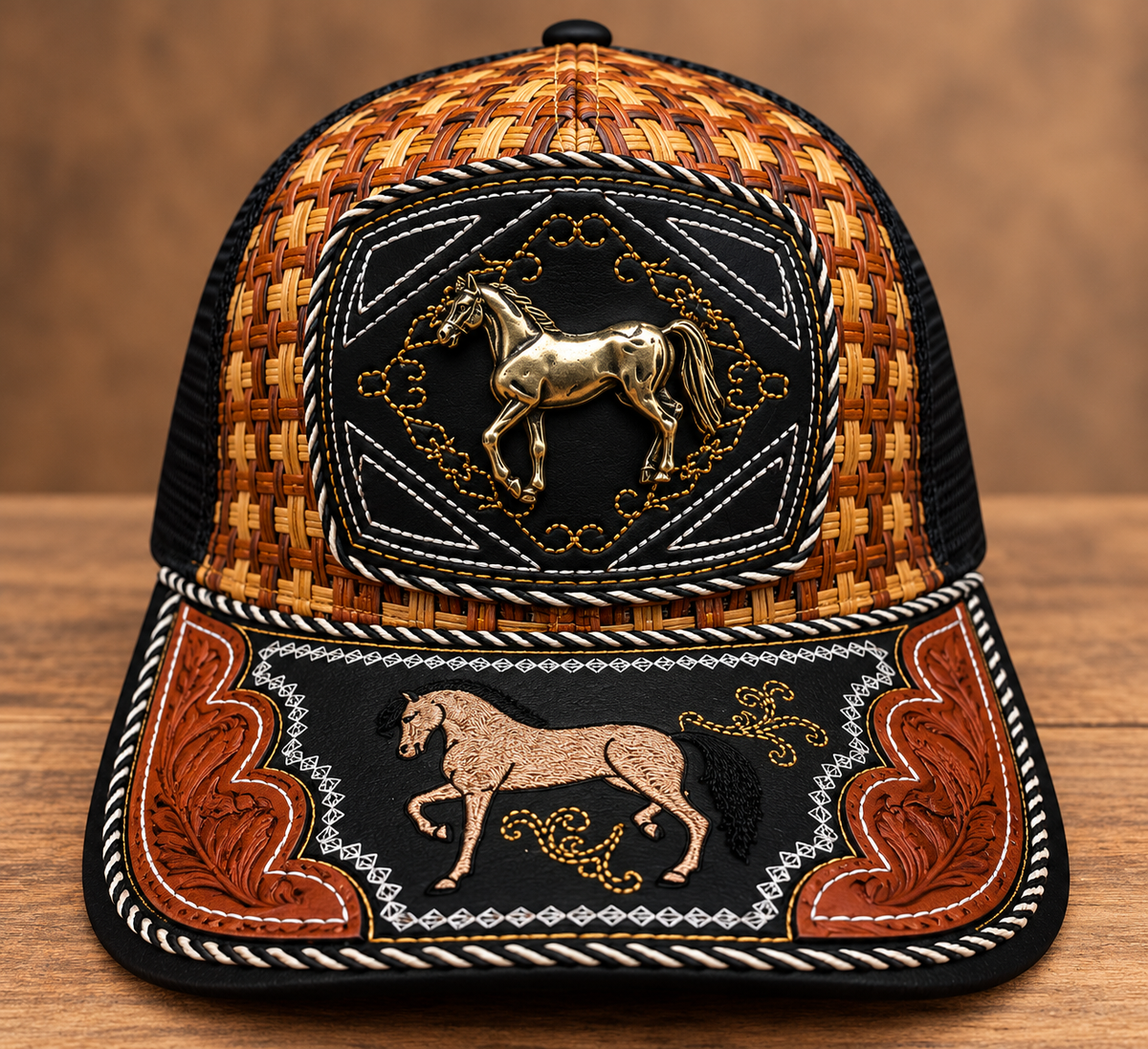 Artiat Western Style Cap Embroidered/Leather