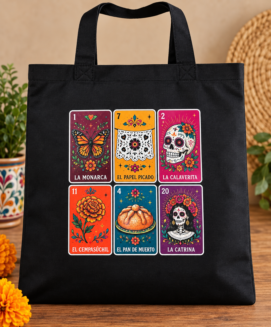 Black Loteria Inspired Day of the Dead Tote Bag