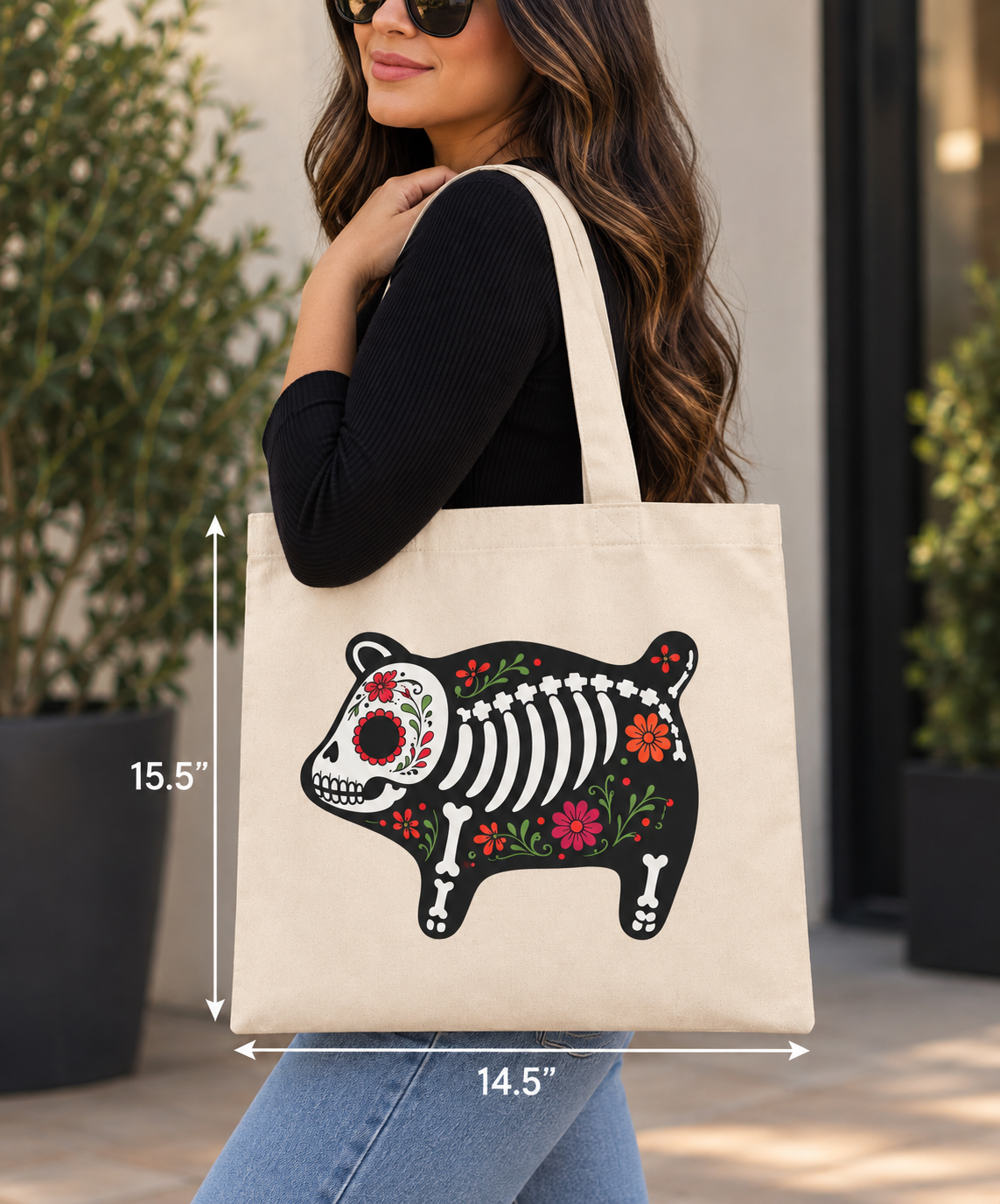 Biege Day of Dead Cochinto Tote Bag