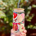 Mexican Inspired Glass Can Cup - 16oz, Bamboo Lid