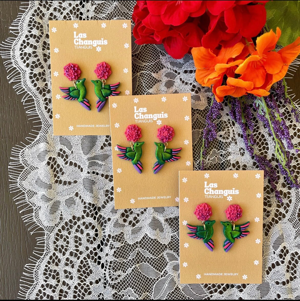 Colibri Hand painted Earrings - Dia De Los Muertos Collection