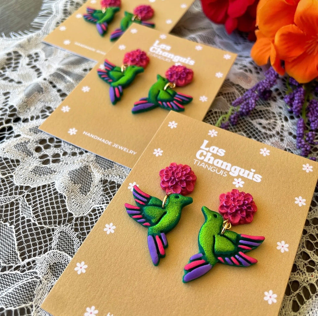Colibri Hand painted Earrings - Dia De Los Muertos Collection