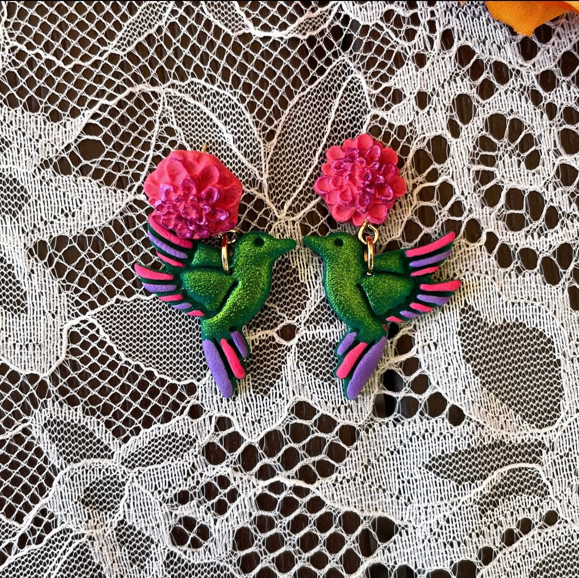 Colibri Hand painted Earrings - Dia De Los Muertos Collection