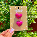 Pink Mexican Heart hand painted polymer clay earrings