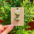 Green Mexican Heart Hand painted Earrings