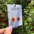 Sacred Heart Burst Earrings - Red & Gold Handmade