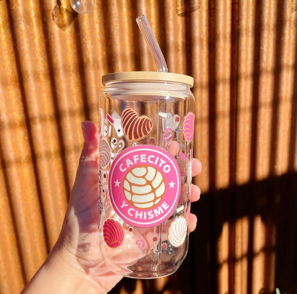 Cafecito Y Cisme Glass Can Cup - 16oz, Bamboo Lid & Glass Straw