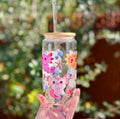 Axolotl Illustrated Glass Can Cup - 16oz, Bamboo Lid & Glass Straw