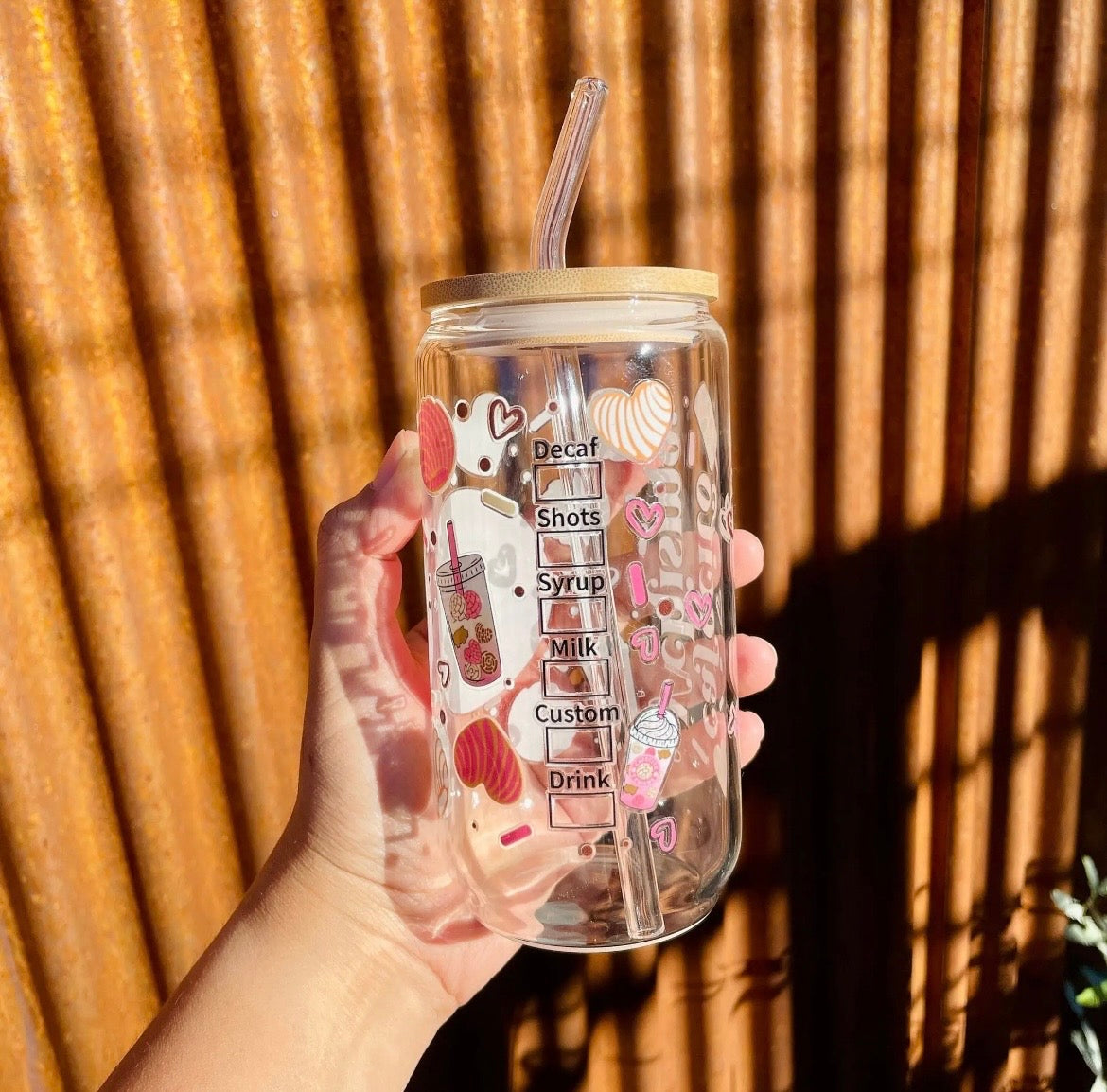 Cafecito Y Cisme Glass Can Cup - 16oz, Bamboo Lid & Glass Straw