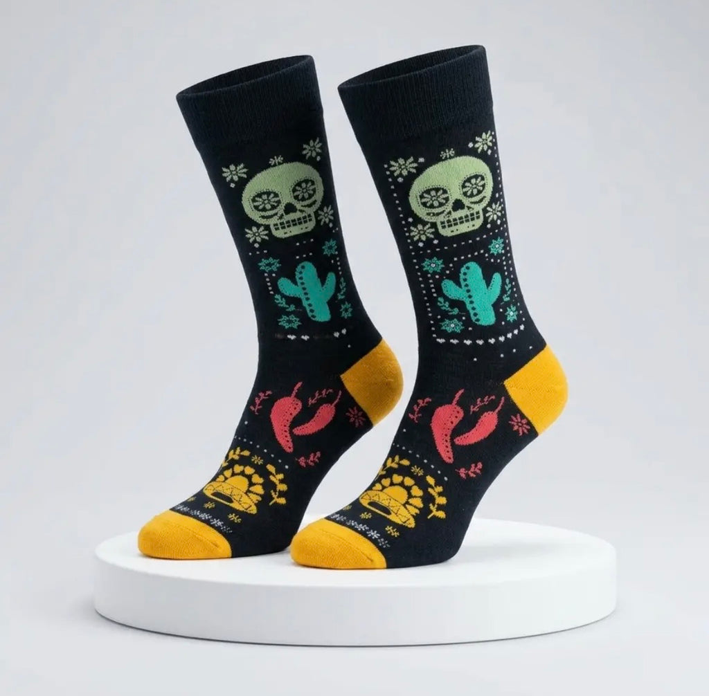 Cactus and Chili Peppers Skull Socks
