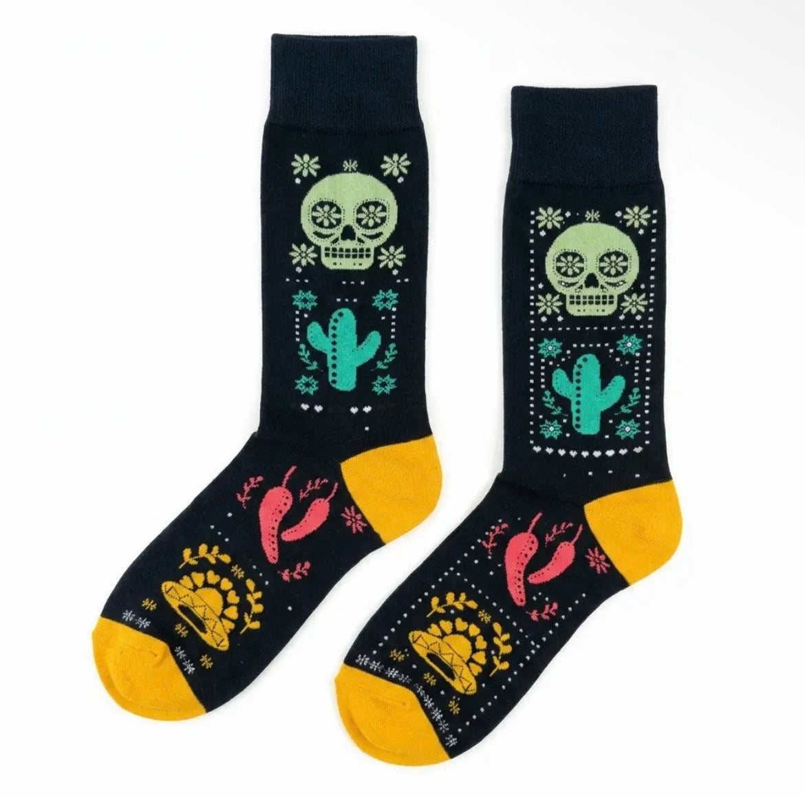 Cactus and Chili Peppers Skull Socks