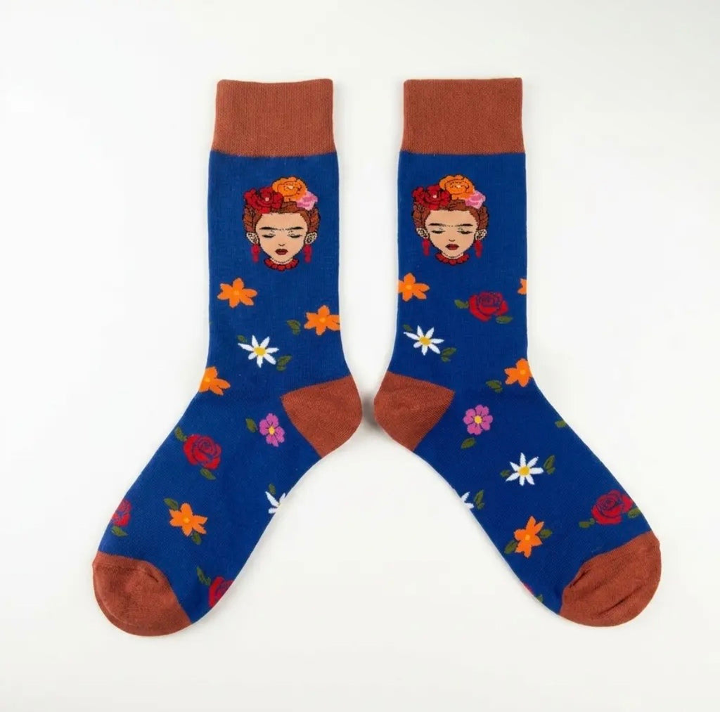 Frida Kahlo Portrait Floral Socks
