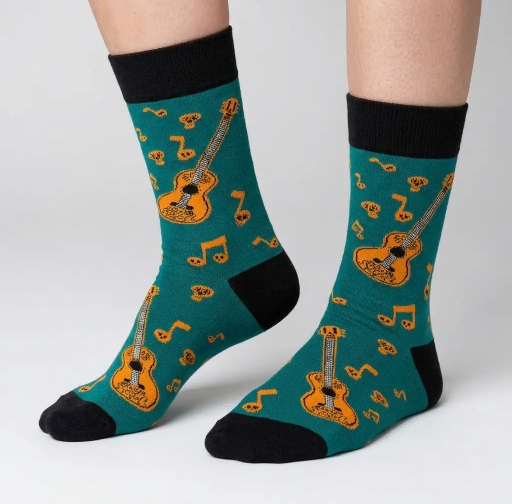 Mexican Guitar and Skull Music Socks