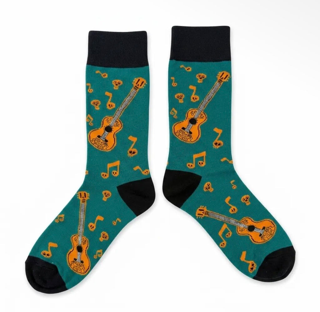 Mexican Guitar and Skull Music Socks